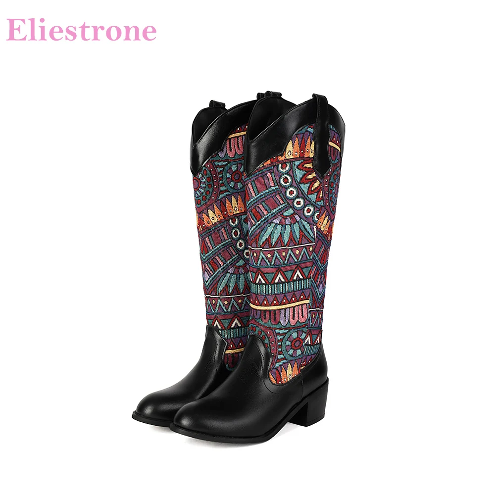 

2025 Новые зимние удобные желтые черные женские ботинки до середины икры 2-дюймовые женские повседневные туфли на квадратном среднем каблуке плюс большой размер 11 43 45