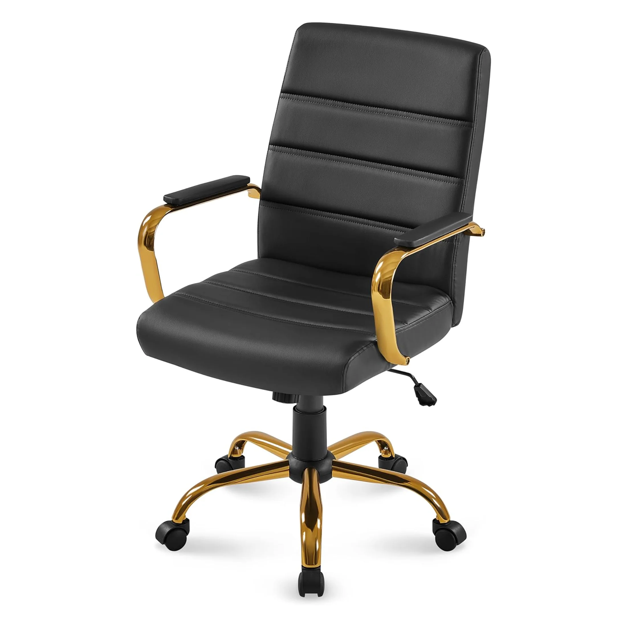 Mid-Back Office Chair, Ergonomic Executive Task Chair With Adjustable Lumbar Support, Comfortable Desk Chair For Home And Work, Gold Leg, Black Seat