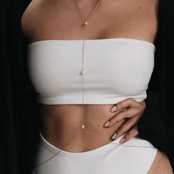 Simple Pearl Cross Chest Bra Belly Body Chain For Women Sexy Boho Bikini Beach Waist Chain Body Jewelry Wedding Accessories Y027