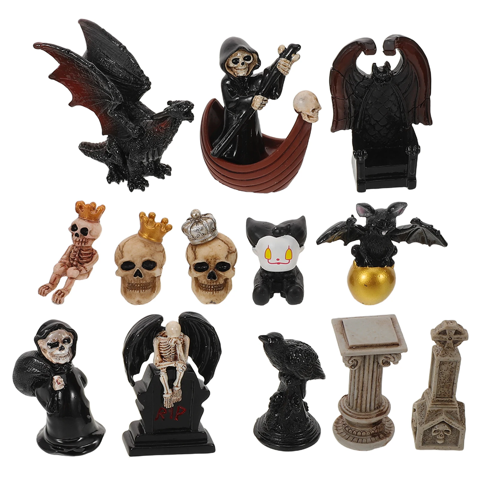 

13 PCS Halloween Ornaments Mini Resin Figures Crafts Home Decoration Miniature Indoor