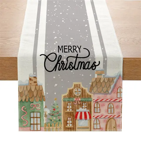 Christmas Ho Ho Table Runner, Red & White Candy Cane & Bow Decor for Xmas, Holiday, Winter & Dining Table Settings