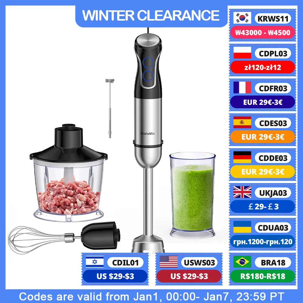 BioloMix 5 in 1 Immersion Hand Blender,1500W Blender with 304 Stainless Steel Blade,Food Processor,Smoothies Puree Baby Food