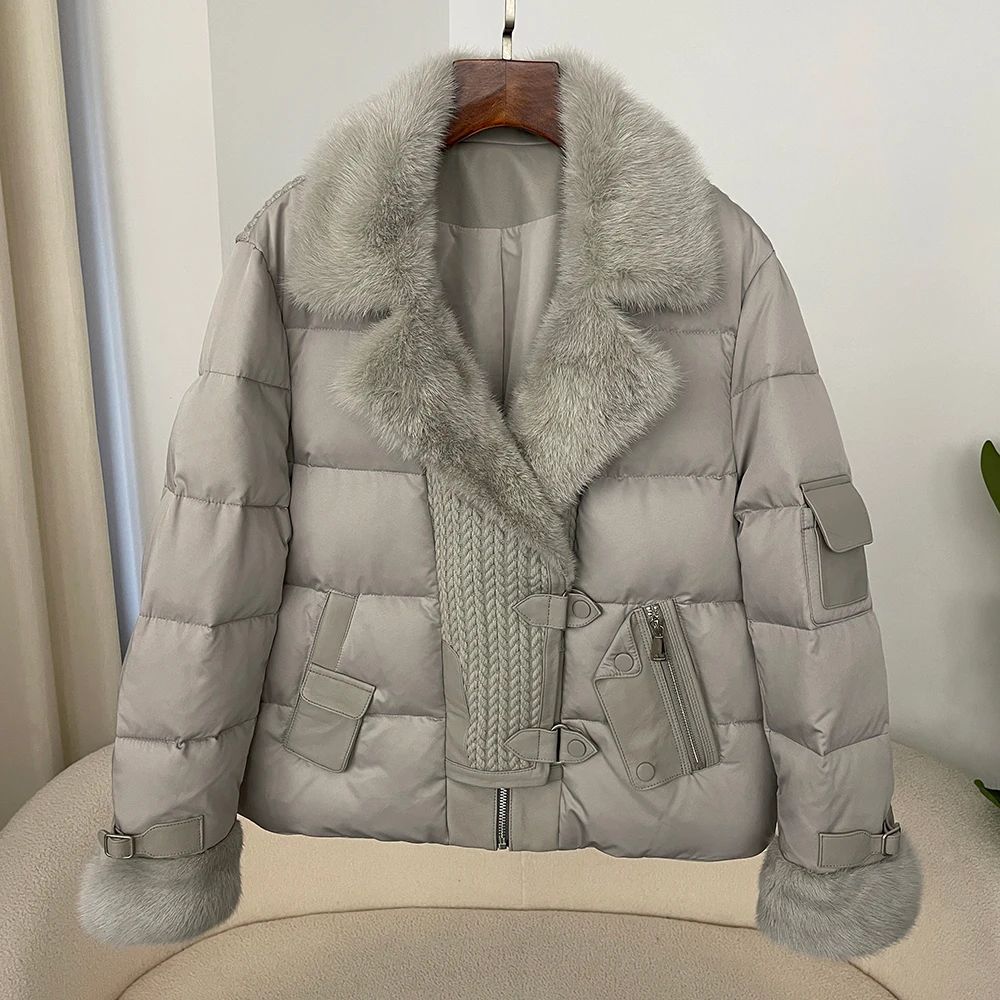 2024 Autumn Winter New Mulberry Silk 90% White Goose Down Down Jacket Women Short Mink Fur Collar Fur Jacket Thickened Warm