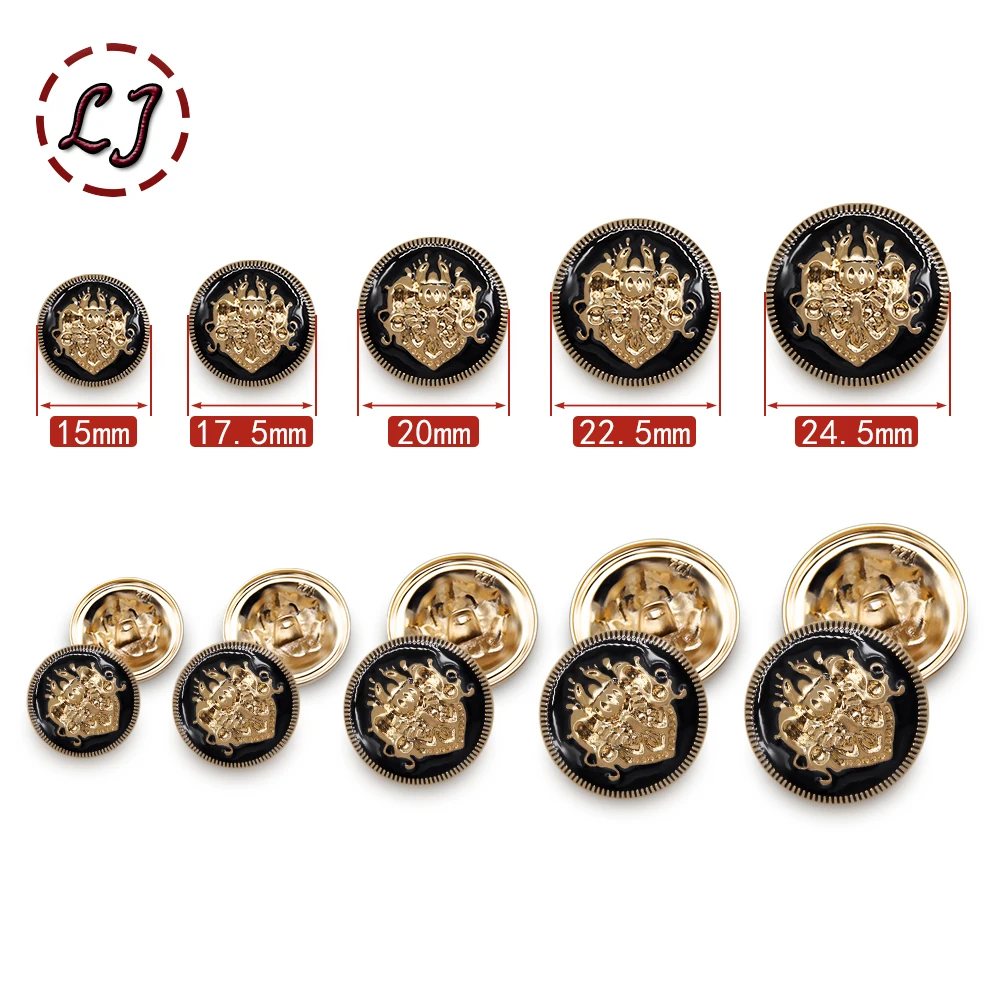 New 10PCS Fashion Classic Uniform Sewing Button Decorative Gold Black Buttons For Clothing Overcoat Suit Accessories DIY