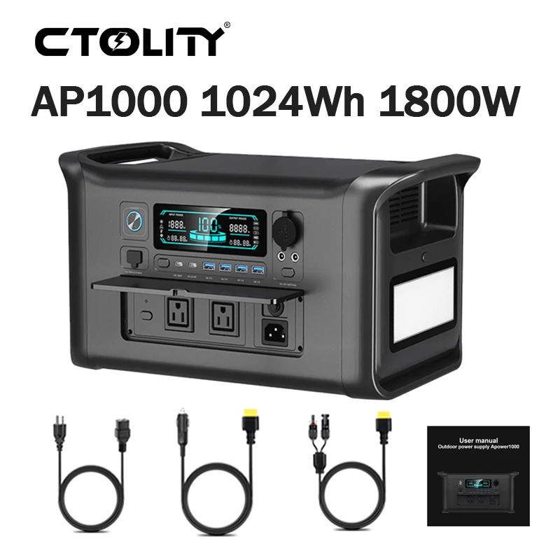 Lifepo4 Battery 1800W Porable Power Station Outdoor Powerful Power Bank Solar Generator Battery Emergency Power Supply Camping