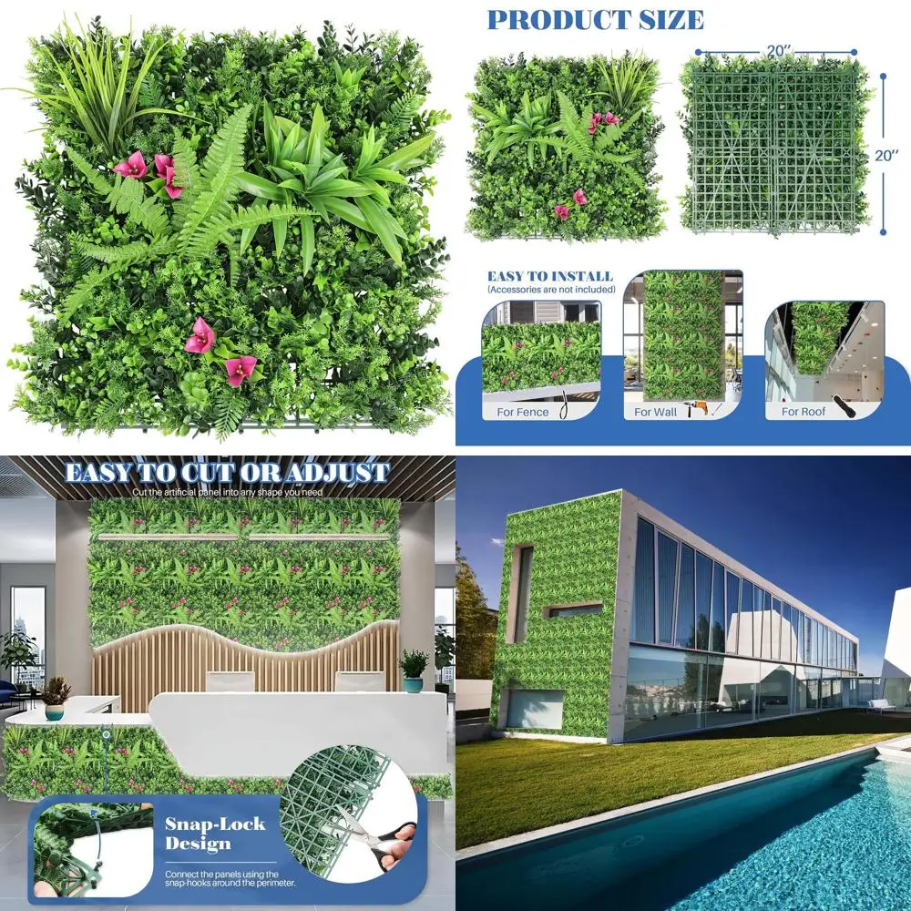 

Искусственный экран для уединения 20x20 дюймов с панелями из искусственного боксуса, растения-изгороди для использования в помещении и на улице, 12 смешанных видов листьев