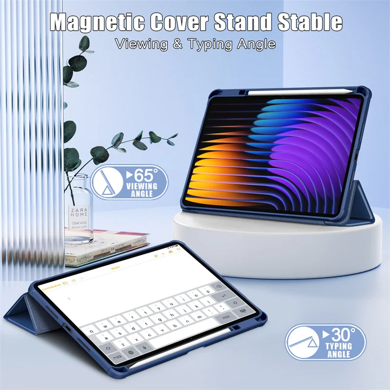 حافظة لهاتف Xiaomi Pad 7 مع حامل قلم رصاص ثلاثي الطي أكريليك صلب شفاف خلفي غطاء ذكي لهاتف Funda Xiaomi Pad 7 11.2 بوصة