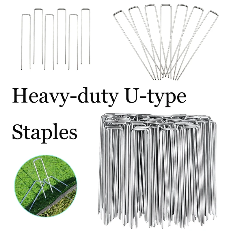 10/20pcs U-type Garden Staples Heavy-duty Fence Stakes Sod Pins Galvanized Landscape Spike for Holding Lawns Barrier Ground Nail