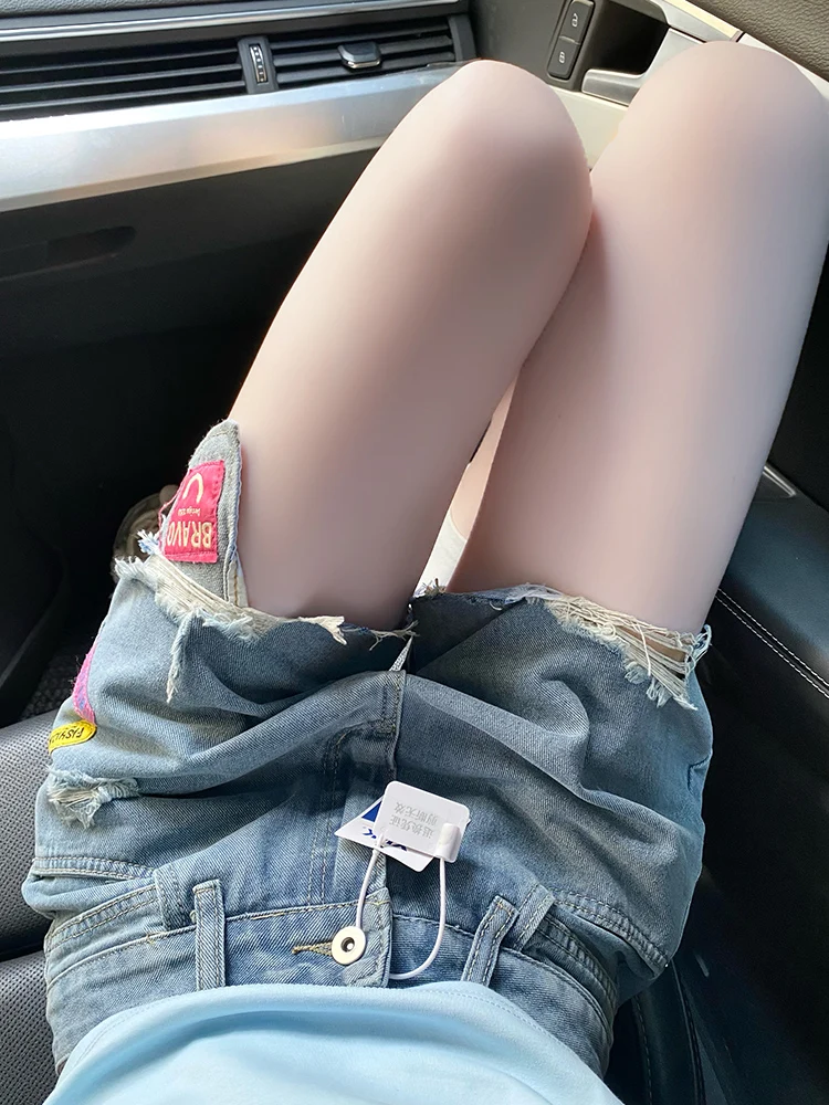 Blue High Waist Denim Shorts Women's Fashion Slimming Korean Style Versatile Trendy Three-quarter Length Casual Wide Leg Jeans