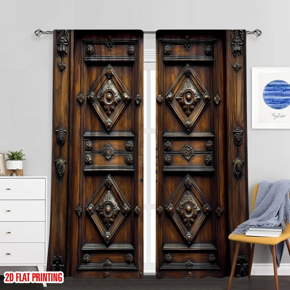 2 قطعة 2D الطباعة المسطحة نافذة الحفلات الستائر الأبواب الخشبية الأبواب الألواح الخشبية الأبواب البوليستر النسيج بدون كهرباء الأسرة #6