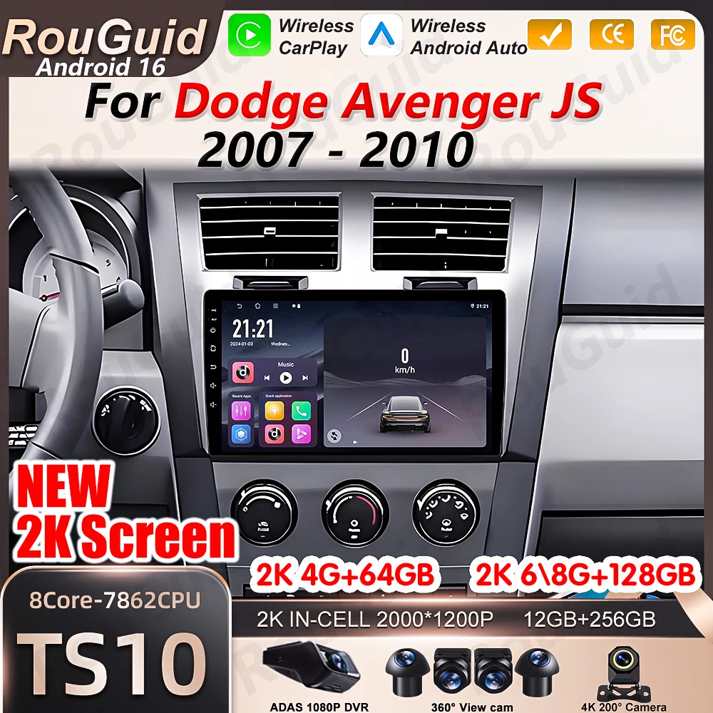 Android 16 Carplay Car Stereo For Dodge Avenger JS 2007 2008 2009 2010 Car Radio Multimedia Player 5G Wifi Video Head Unit DSP