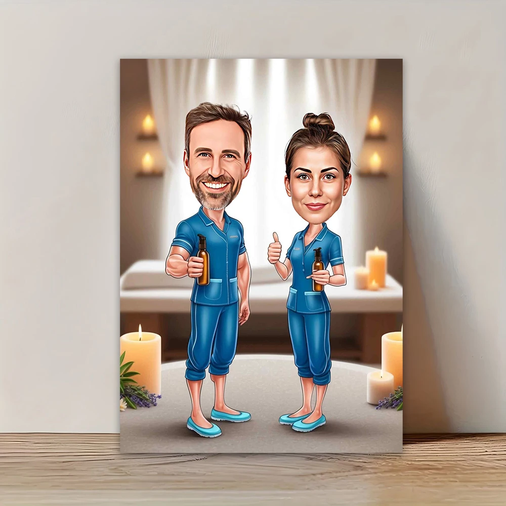 Custom Caricature Cartoon Portrait Poster Massage Therapist Gift Masseur Caricature Prints Canvas Painting Personalized Birthday