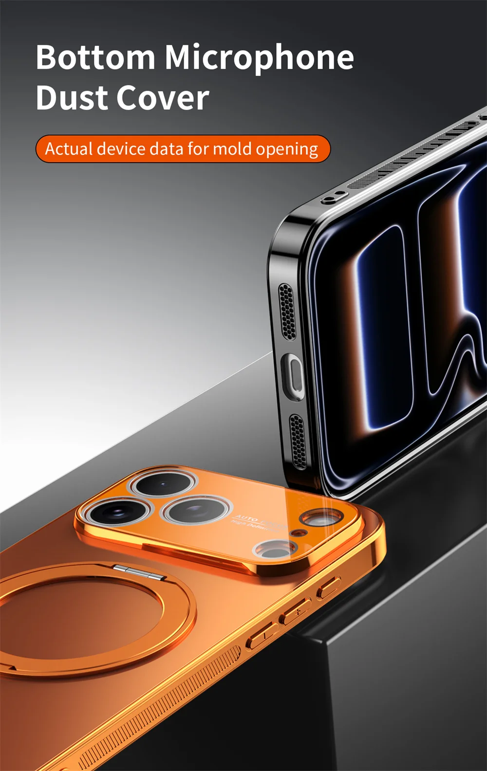 Magnetischer Ring, drehbarer, zusammenklappbarer Ständer, Handyhülle für iPhone 18 Pro Max, 17, 16, 15, 14, 13, mit Objektivschutz, einfarbige Hülle. – Detail 4
