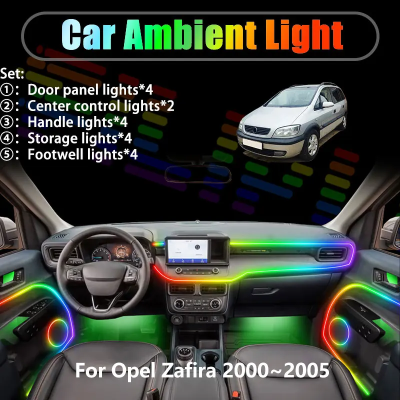 

For Opel Zafira 2000~2005 Vauxhall 2001 2/18 in 1 Car ambient lighting Led trunk interior led lights USB RGB Ensemble Streamer