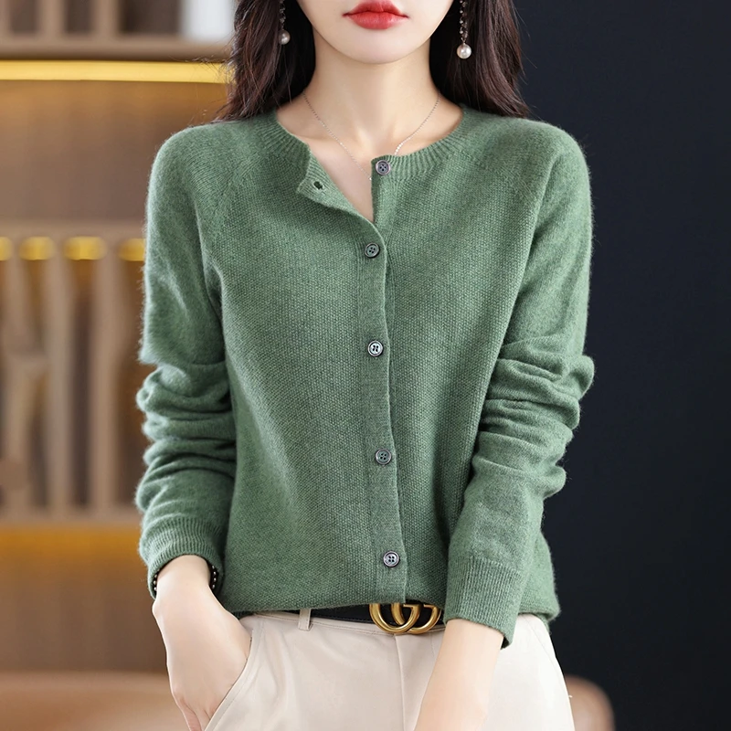 2023 New Autumn Winter Cashmere Cardigan Women O-neck Cardigan Cashmere Sweater Female Knitwear Tops