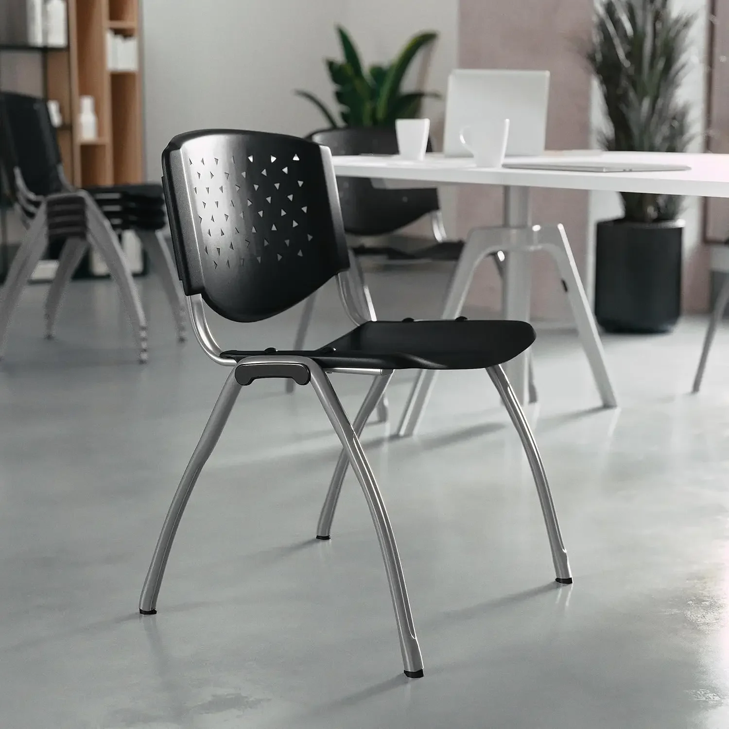 Furniture Plastic Contoured Lobby Chairs with Perforated Backs, Ergonomic Stacking Chairs for Offices
