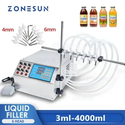 ZONESUN  Liquid Filling Machine Electric Digital Control Pump Perfume Vial filler Water Juice Oil Bottle Filler With 6 Head