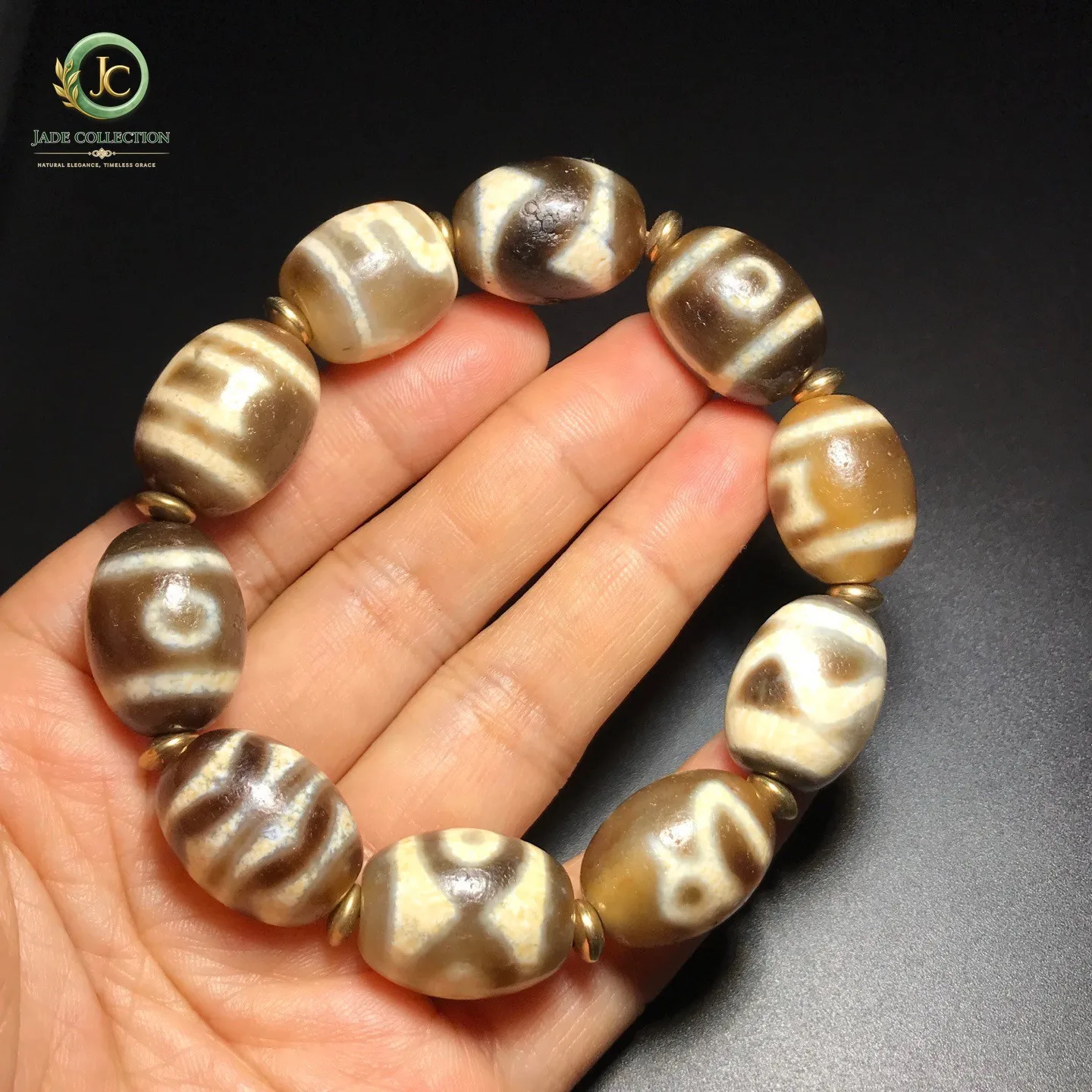 Tibetan Oily Old Agate Dzi Multiple patterns Beads Amulet Bracelet J0428