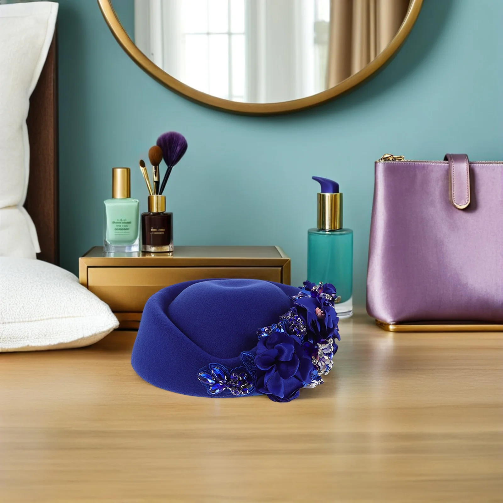 

Women's Vintage Beret Hat Rhinestone Decor Artist Shape Winter Party Wedding Headwear