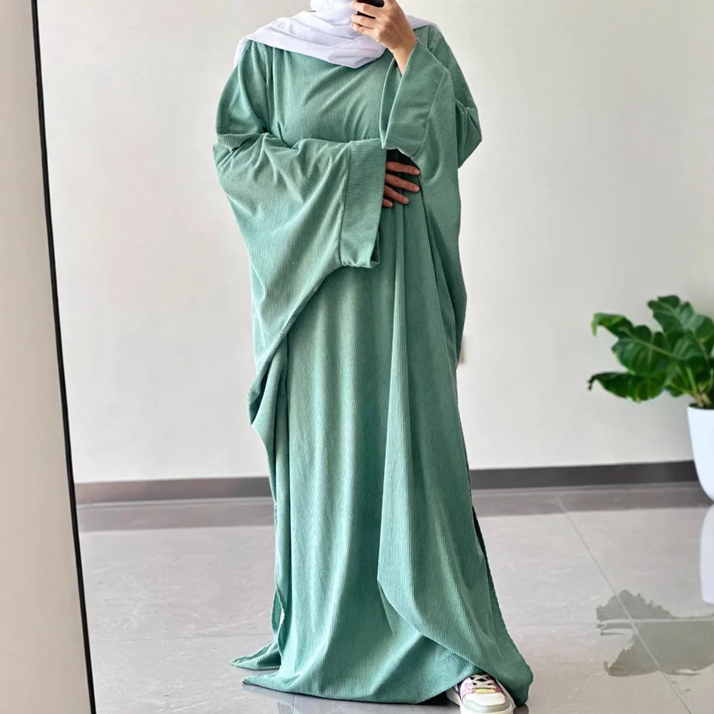 Arabic Women Corduroy Abaya Dress Ramadan Eid Dubai Modest Cardigan Islamic Party Robe Fashion Turkey Winter Warm Coat