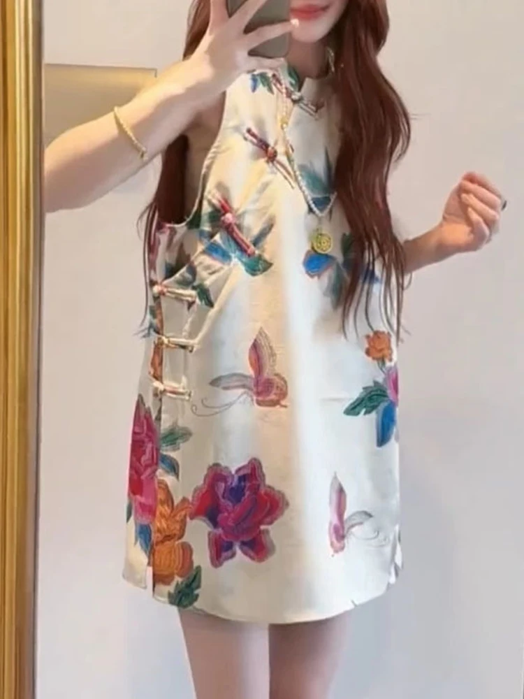 

Новая летняя женская жилетка в китайском стиле с абрикосовым принтом, на пуговицах, универсальная, для повседневной носки, с цветочным узором