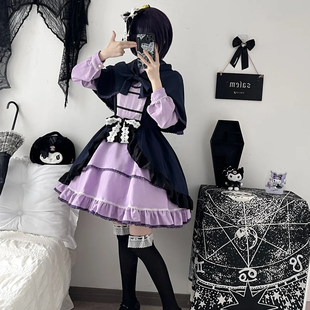 

Anime Takanashi Rikka Cosplay Costume Purple Cute Lolita Dress Cloak Wig Full Set for Women Role Play Outfit Theme Party