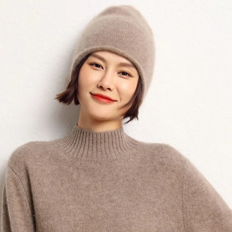 Winter Unisex 100 Cashmere Hats Outdoor Casual Keep Warm Solid Color Cashmere Knitted Beanie Hat   Hedging Caps