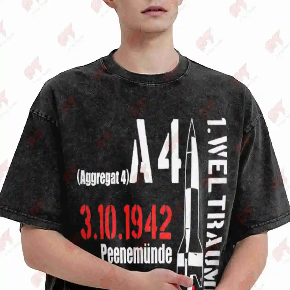 German V2 Rocket No 4 Ballistic Missile 1St Space Flight Vintage Washed Tee Pure Cotton T-Shirt