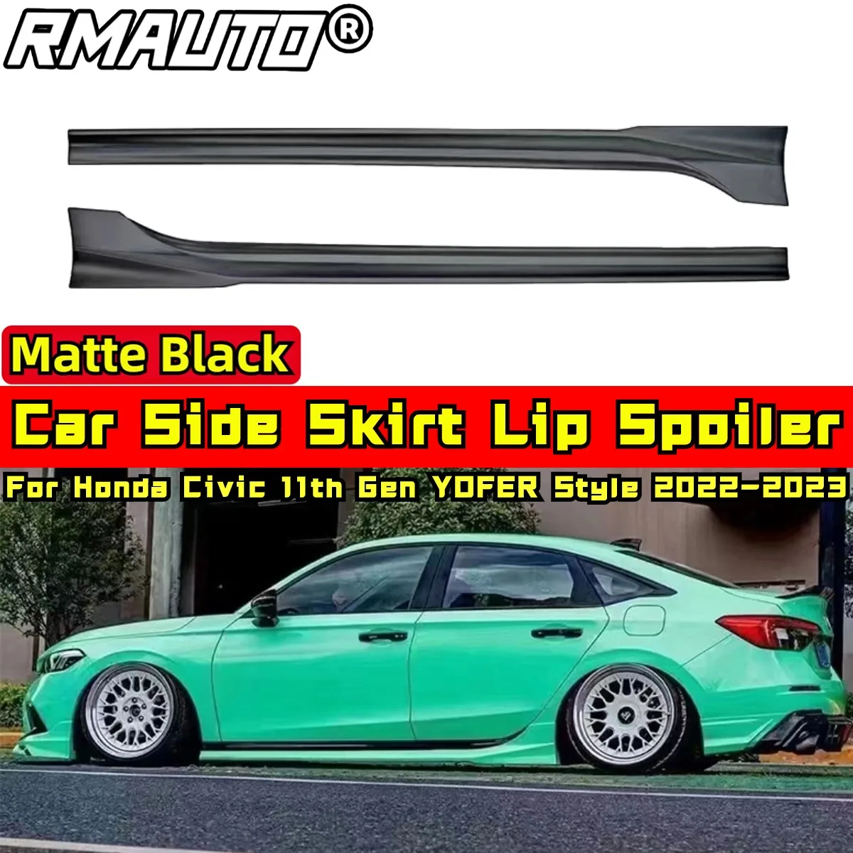 

For Honda Civic 11th Gen 2022-2023 Body Kit Side Skirt Spoiler Matte Black YOFER Style Side Skirt Guard Car Accessories