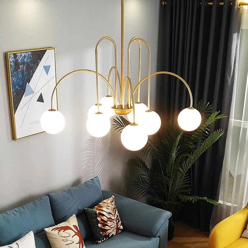 DIDA Nordic Simple LED Chandelier with Multiple Glass Ball Shades Gold Metal Frame Pendant Lamp for Modern Home Decor