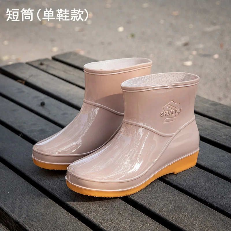 Women Boots Waterproof Low Heeled Buckle Toe Middle Shoe Round Rain Women\'s Boots Womens Rain Shoes