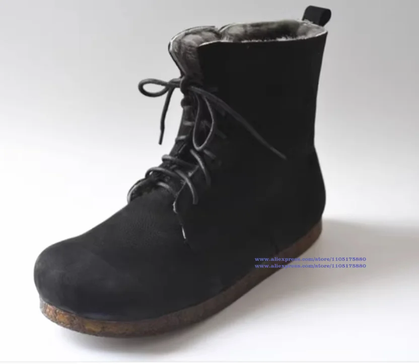 بني/أسود جلد الثلوج الأحذية الجلدية الناعمة لينة وحيد الرجال الأحذية جولة تو الكاحل الجوارب اليدوية أحذية رجالي بوتاس موهير #6