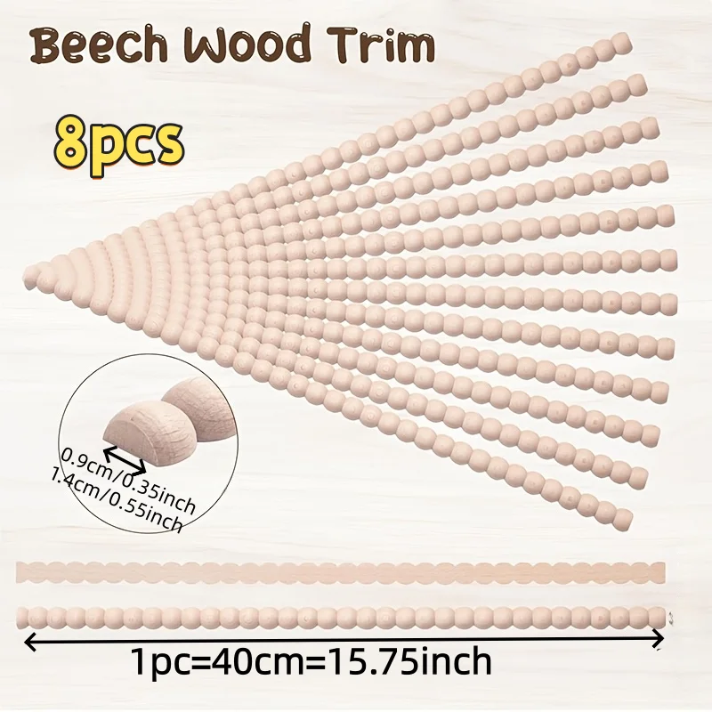 8pcs Wood Beaded Bobbin Wood Trim Molding Wood Strips for DIY & Cabinet,Door,Window Frame Trim,Furniture Appliques