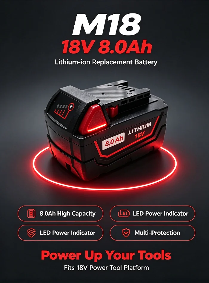 Für Milwaukee M18 Elektrowerkzeug-Akku 18V 8,0Ah Wiederaufladbarer Ersatzakku mit M18B5 48-11-1860 48-11-1850 48-11-1840 48-11-2402 48-11-2411 8000mAh 12000mAh Lithium-Ionen-Akku – Detail 1
