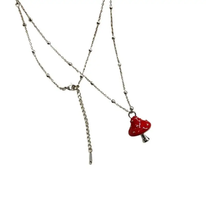 Enamel Mushroom Pendant Necklace Cute Anti-Tarnish Long Chain Fashion Jewelry for Women Casual Outing Holiday Gift