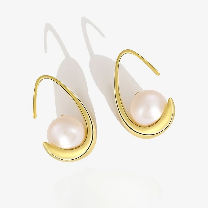 New Korean S925 Silver Earnail Female Design Dripping Baroque Pearl Eardrops Personalized Earrings Wedding Jewelry