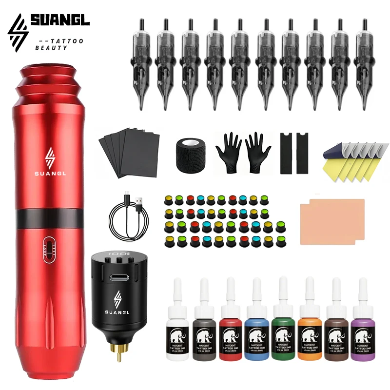 Wireless Tattoo Kit with Power Supply Pen Set Includes Ink Needles for Beginners and Masters Tattoo Supplies