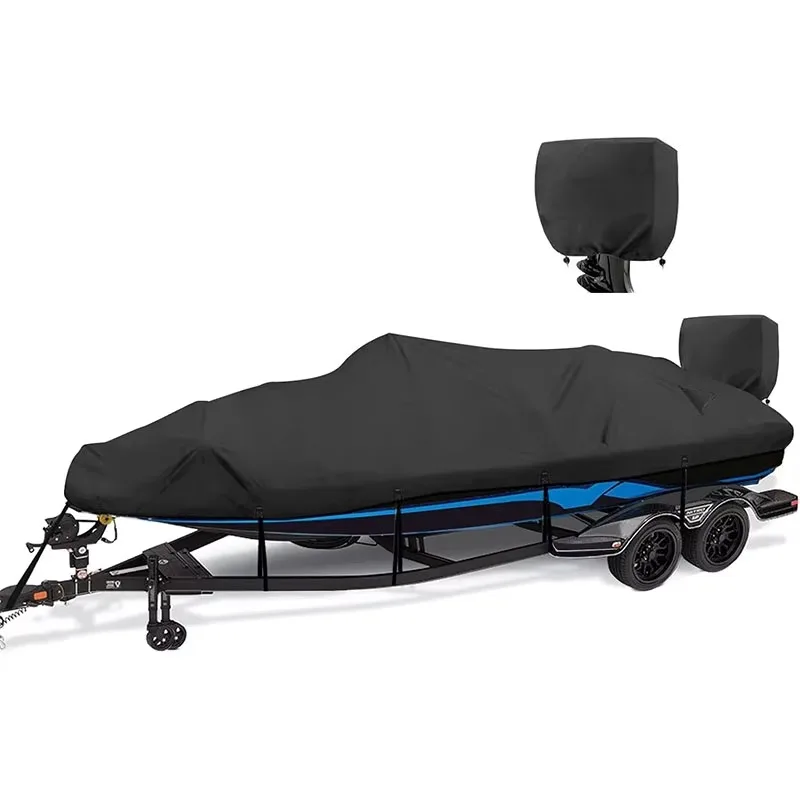 Professional FK 800D Heavy-Duty Waterproof Oxford Polyester Blue Sunscreen/Dustproof 18'-20' V-Shaped Hull Towable Boat Cover