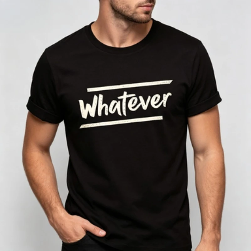 MenCotton Slim‑Fit Crew Neck T‑Shirt, Whatever Funny Text Slogan Graphic Tee Minimalist Casual Daily Streetwear Short Sleeve Top