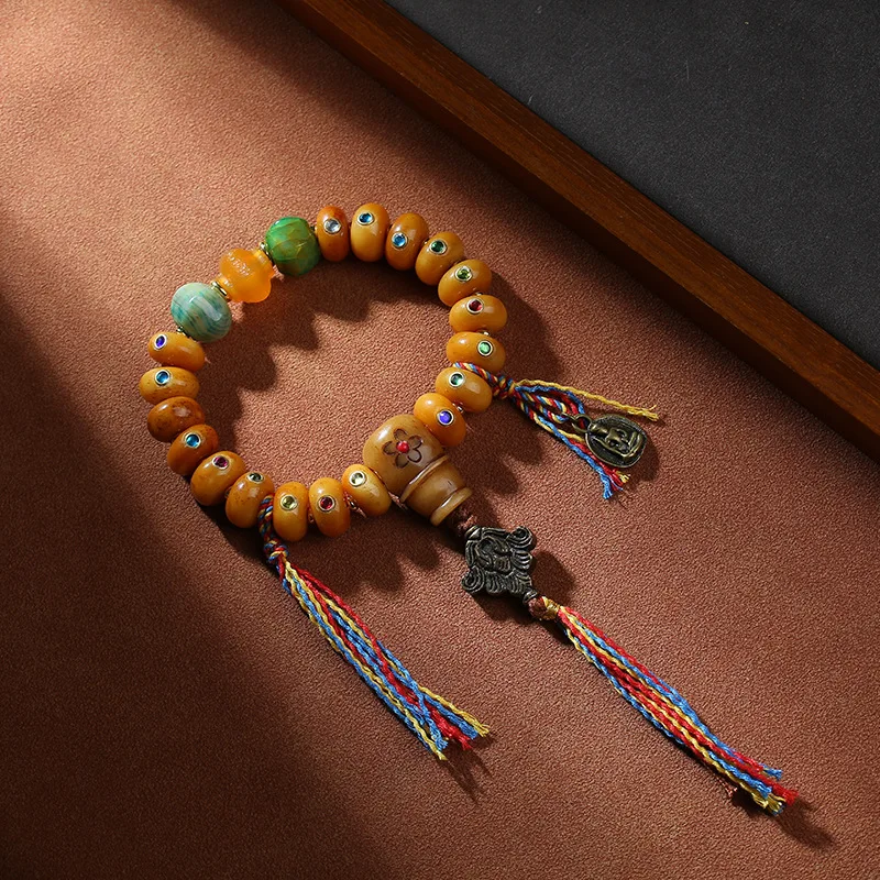 - bone inlay - accessory with Tibetan- colorful rope, vintage ethnic style hand-held item