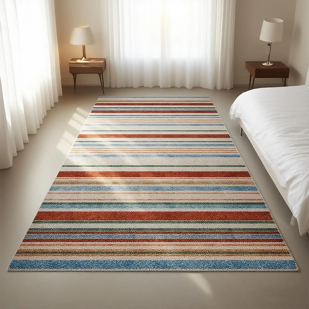 

Modern Colorful Geometric striped Bedside carpet Non-Slip Rug Polyester Floor Carpet 160x230cm Large Mat for Living Room Bedroom