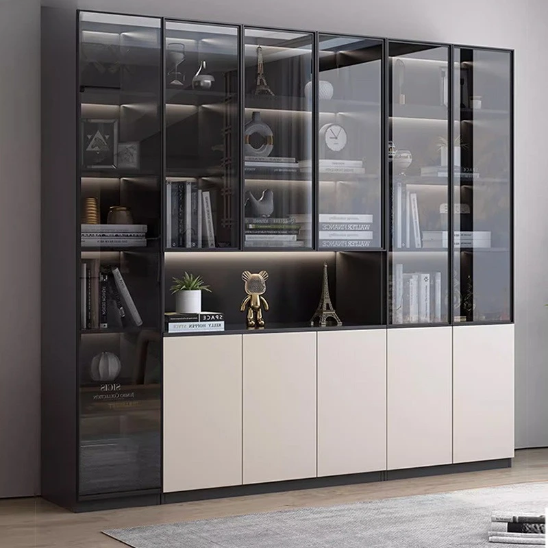 

Modern simple home living room display cabinet light luxury solid wood cabinet glass door combination display cabinet storage