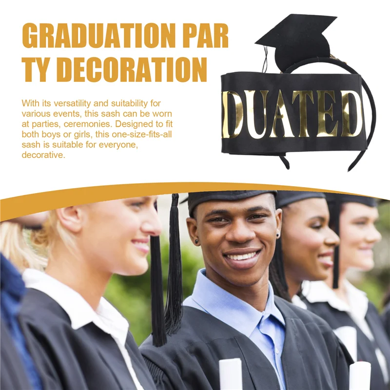 1 комплект, кепка для выпускника, повязка на голову, постепенный атласный пояс, 2024, принадлежности для украшения выпускного вечера, реквизит для фотосессии, мини-капелюшок бакалавра