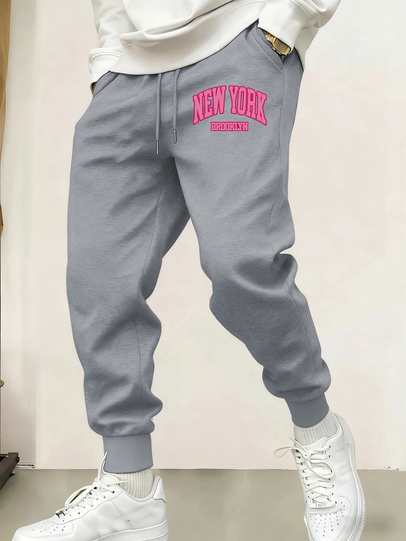 

New Y2K Brooklyn Printing Male Sweatpants Soft Comfy Long Pants Autumn Basic Trousers Warm Elastic Waist All-Match Pant