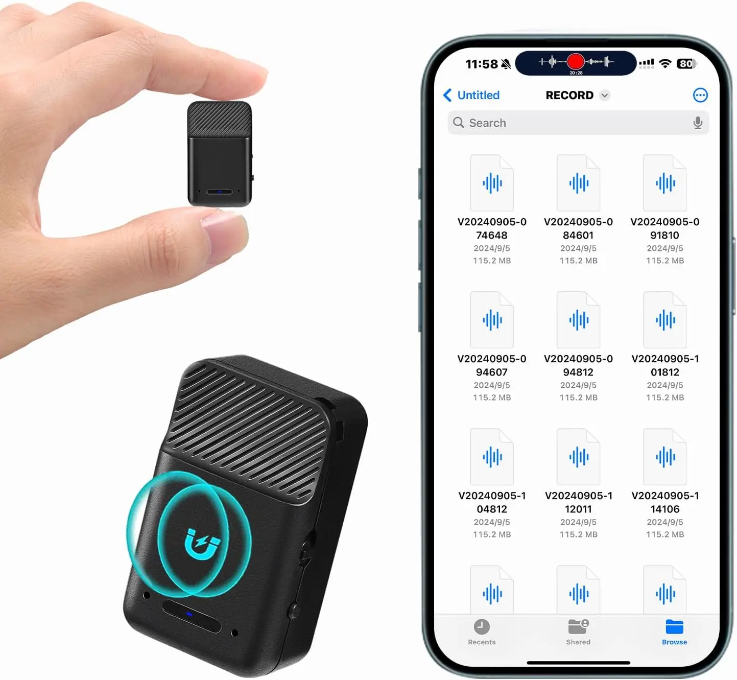 Compact 64GB Voice Activated Recorder with Noise Cancellation