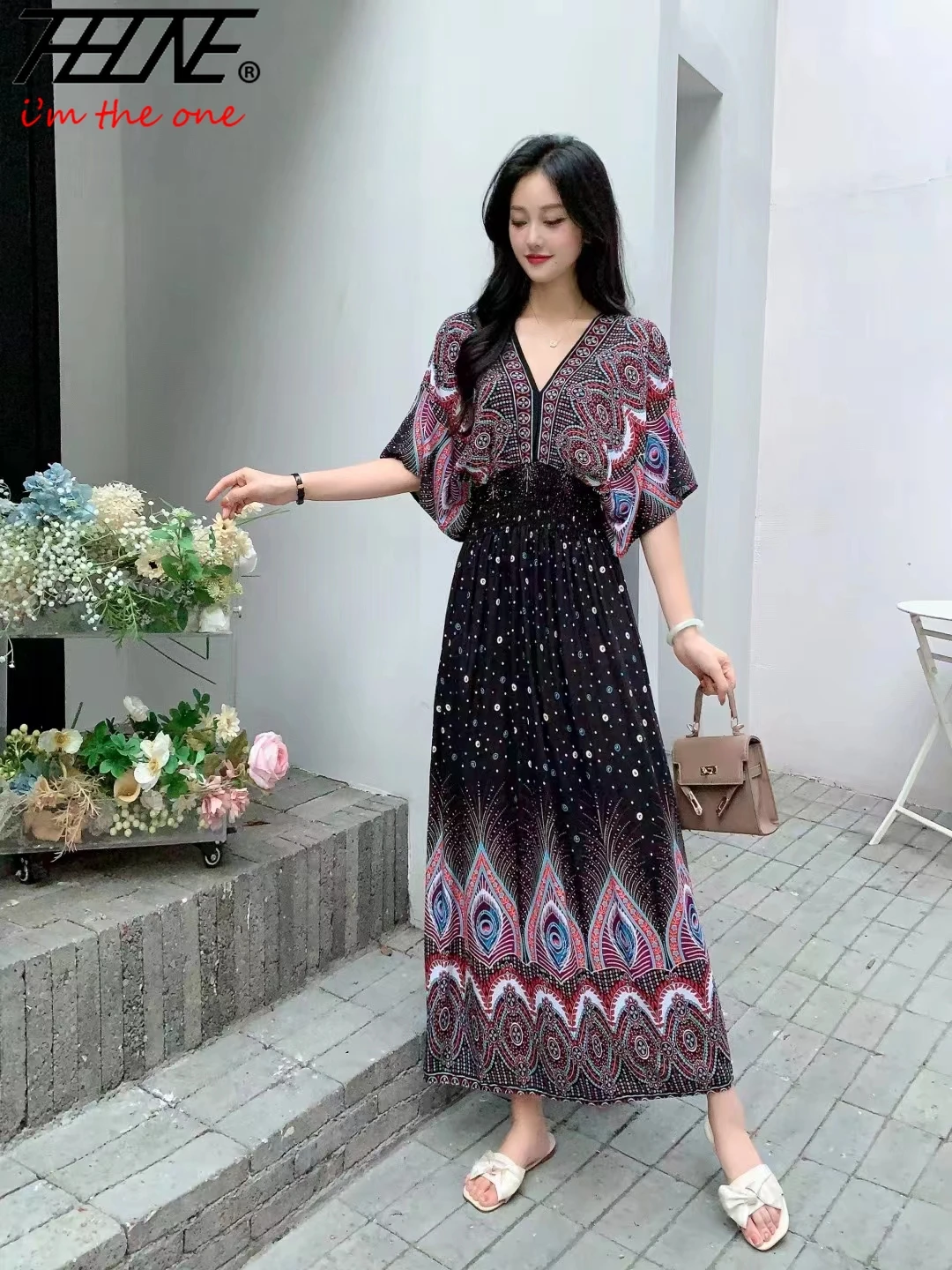 Sommerkleid Frauen böhmischen Strand koreanischen Stil übergroße Blumen Vintage Vestidos Robe lange Maxi neu in Kleidern Kleidung