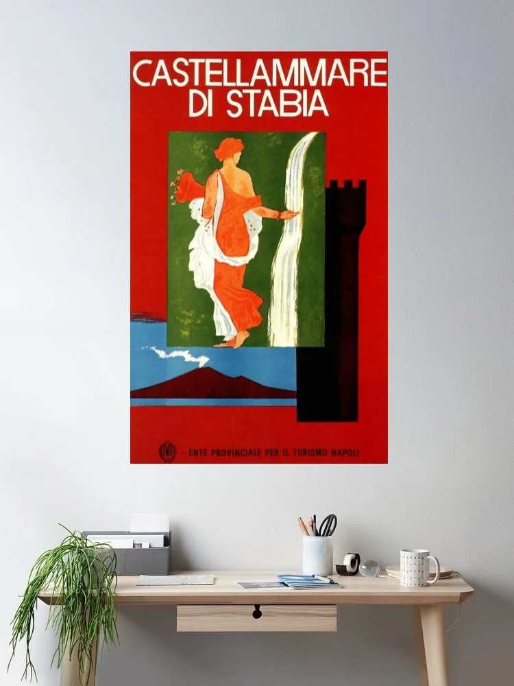 Castellammare Di Stabia Napoli Turismo Naples Tourism Vintage Illustration , Art Picture Print Canvas Poster Home Wall Decor