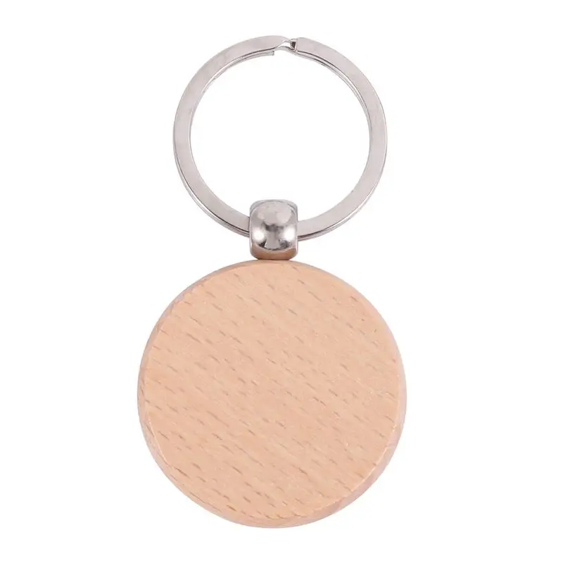 A32HOT-300Pcs Blank Round Wooden Key Chain DIY Wood Keychains Key Tags Can Engrave DIY Gifts