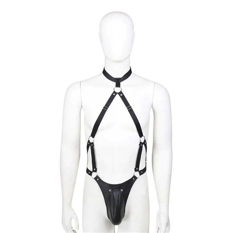 Fetish Gay Penis Pouch Leather Harness Men Open Crotch Full Body Bondage Clothes Sexy Party Clubwear Chest Harness Belts for Men