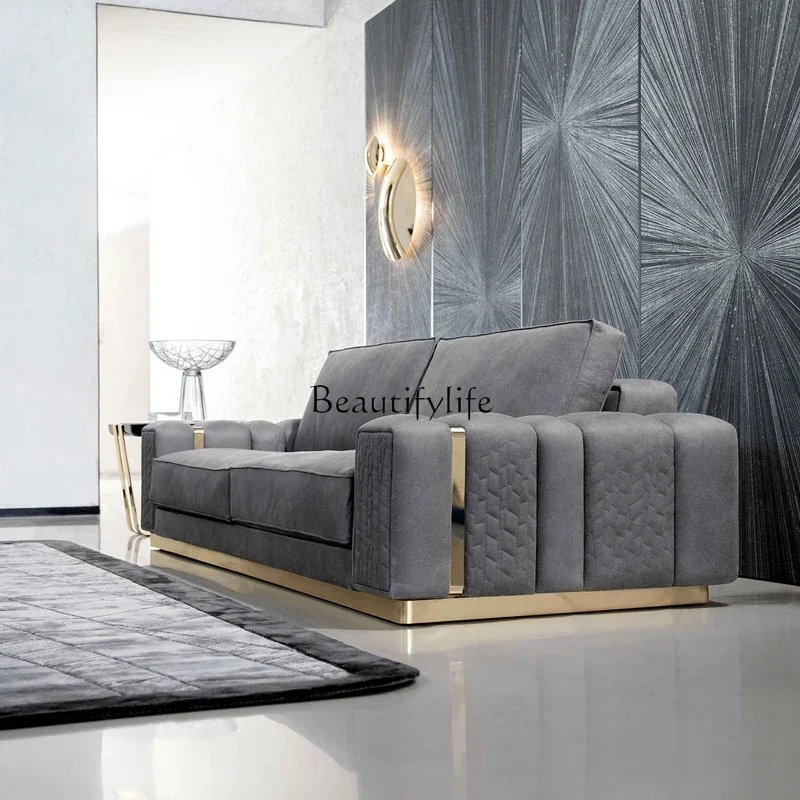light luxury simple post-modern high-end customized three-person sofa French simple solid wood stainless steel leath